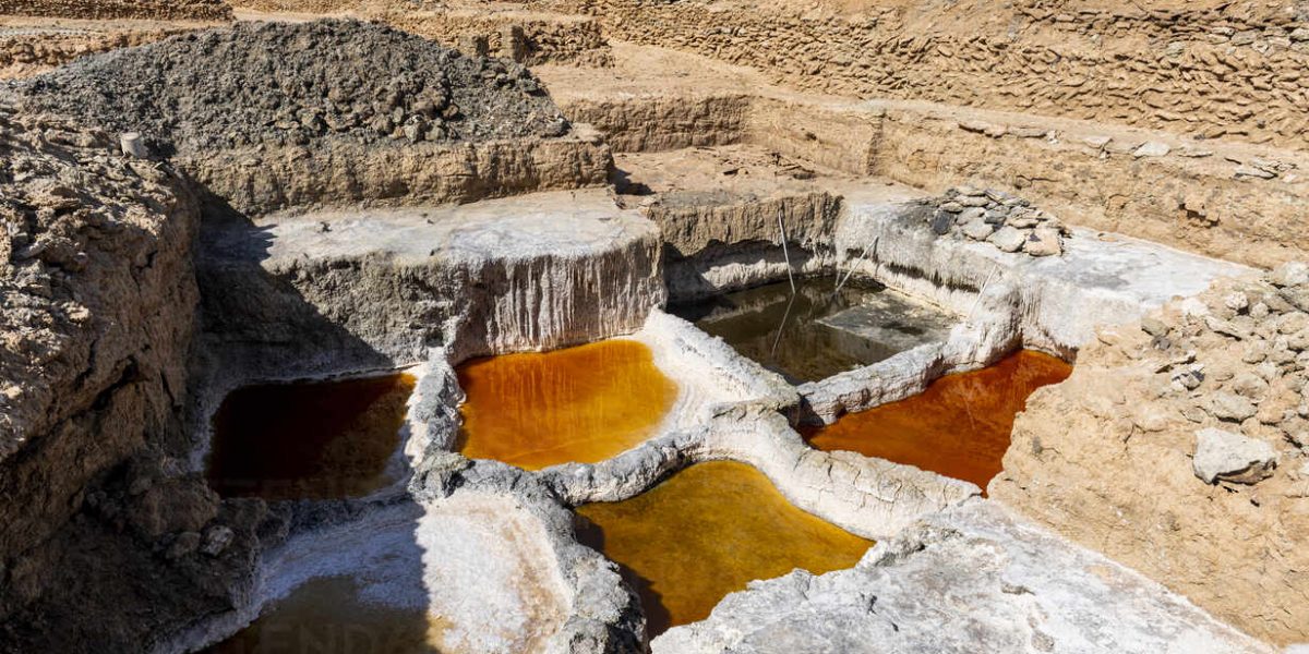 Multi coloured salt pools in the Salt mines of Bilma, Tenere desert, Niger, West Africa, Africa